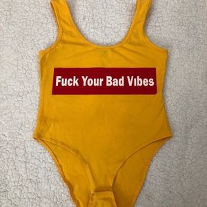 Nasty Gal Yellow Bad Vibes Bodysuit